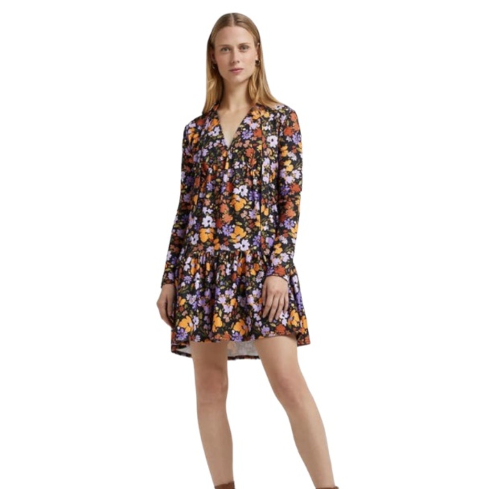 River Island Multicolored Floral Tie Neck Long Sleeve Minidress